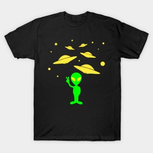 peace bro funny alien with UFO T-Shirt